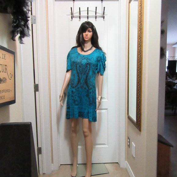 NEW  Blue Bling dress says small appears larger Check - Picture 2 of 16
